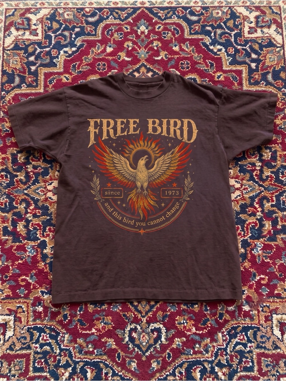 Free Bird 1973 Fire Eagle Classic Rock Brown Graphic T-Shirt